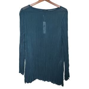 Eileen Fisher Green Silk Crinkle Georgette Long Sleeve Top Size Small